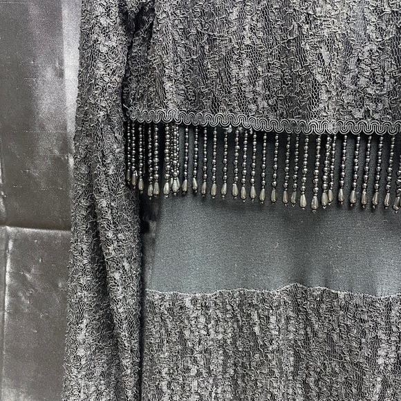 Vintage NWT Gloria Black Lace Beaded Fringe Sheer Torso Long Dress Sz XL - Picture 9 of 9